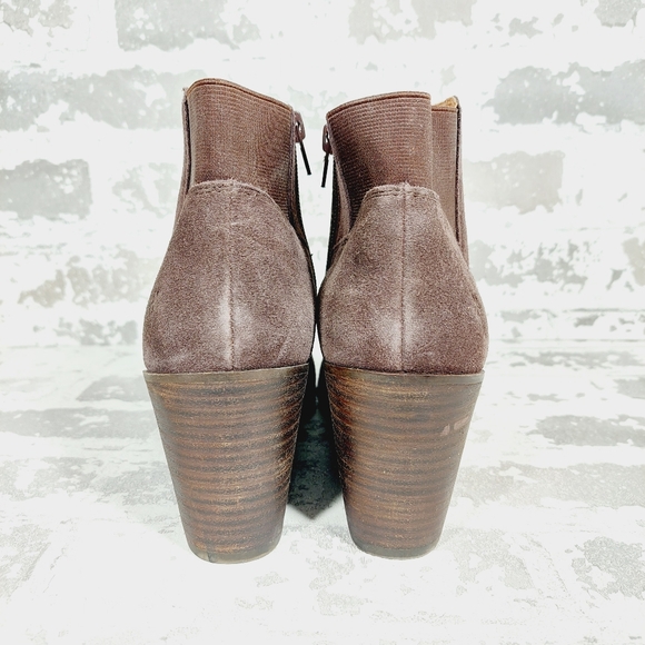 New Lucky Brand Zorlina Brown Suede Leather Wedge Booties V124 - Picture 6 of 12